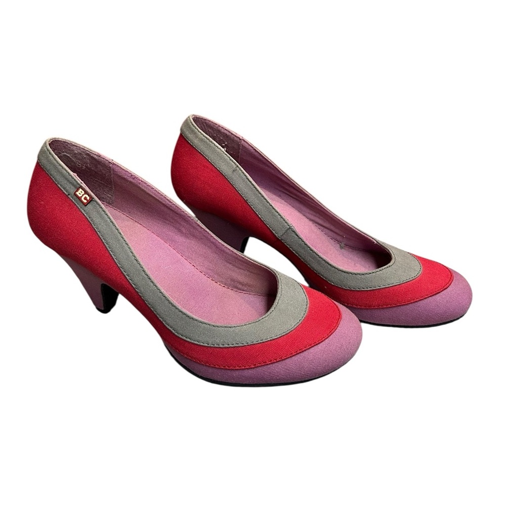 BC Footwear Fabric Upper Tri Color Wedge Pump Heel Size 8 1/2